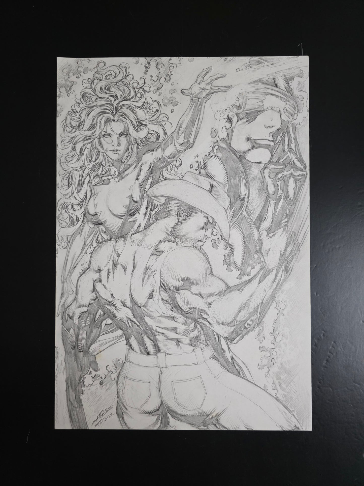 Carlos Silva 11-7" x 17" Sketch Wolverine, Jean Grey & Cyclop