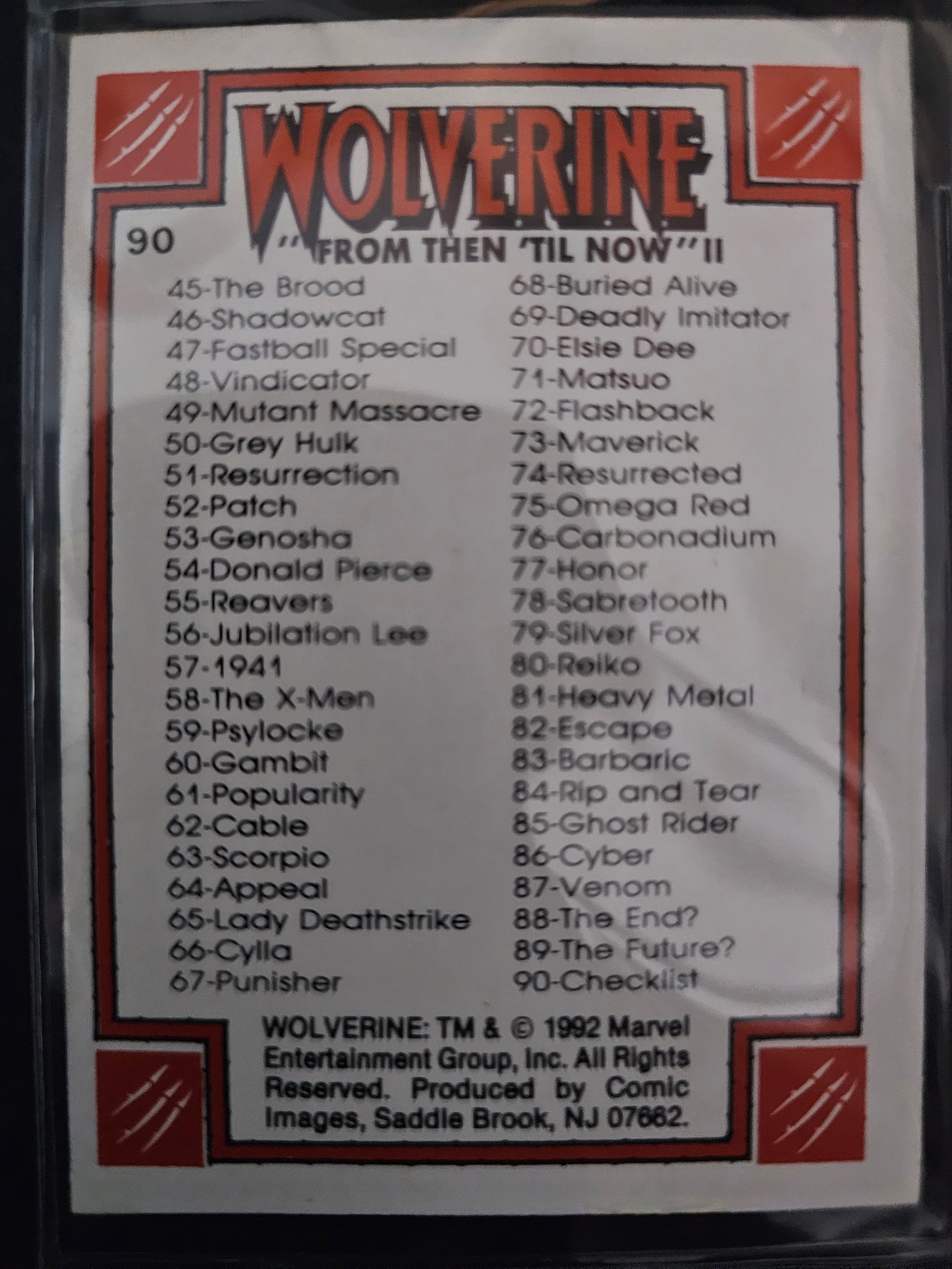 Wolverine "From Then Till Now" (1992) Series II Incomplete Trading Cards set