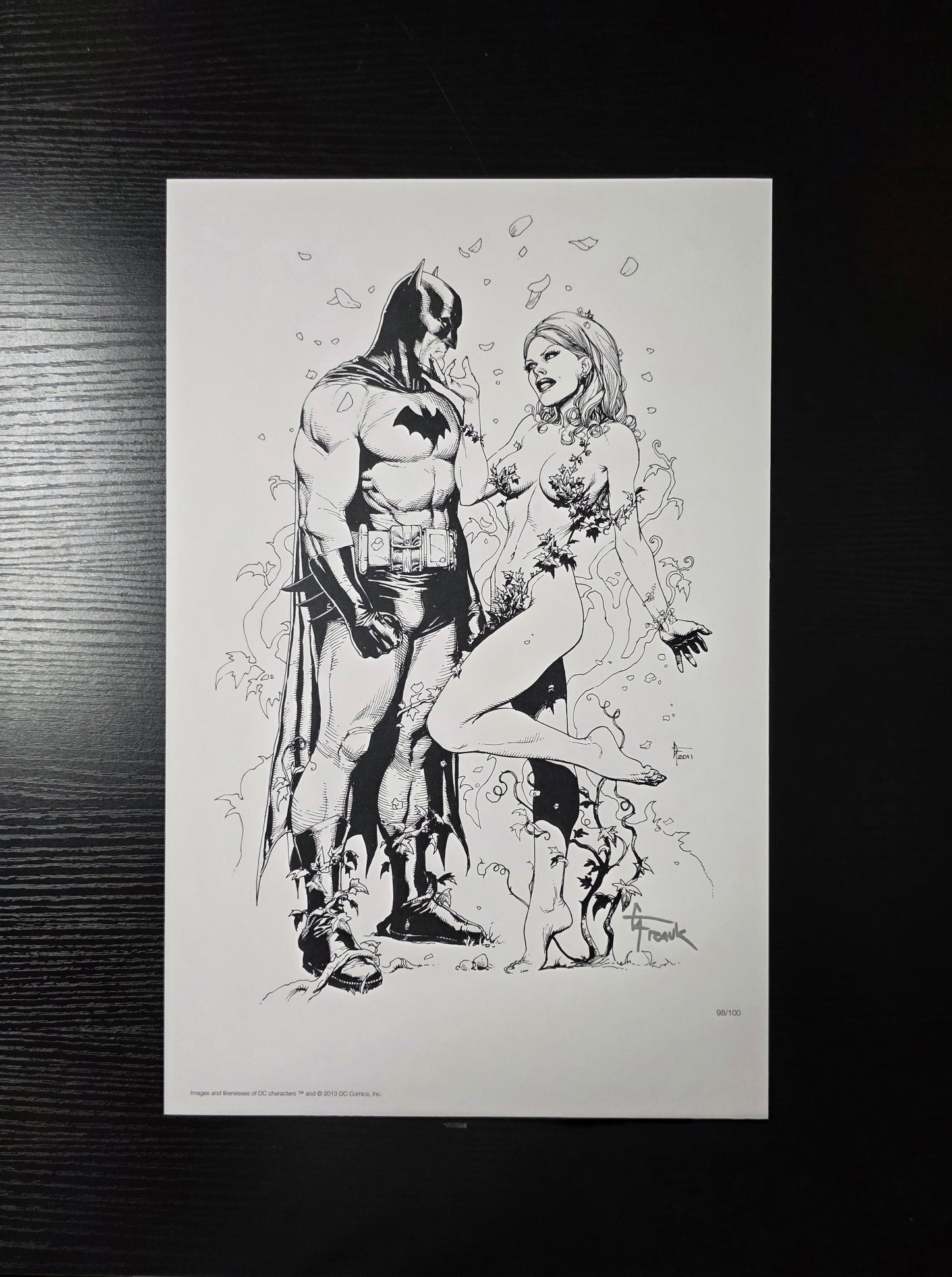 Batman & Poison Ivy B&W Sketch Art Print (2013) Signed by Gary Frank