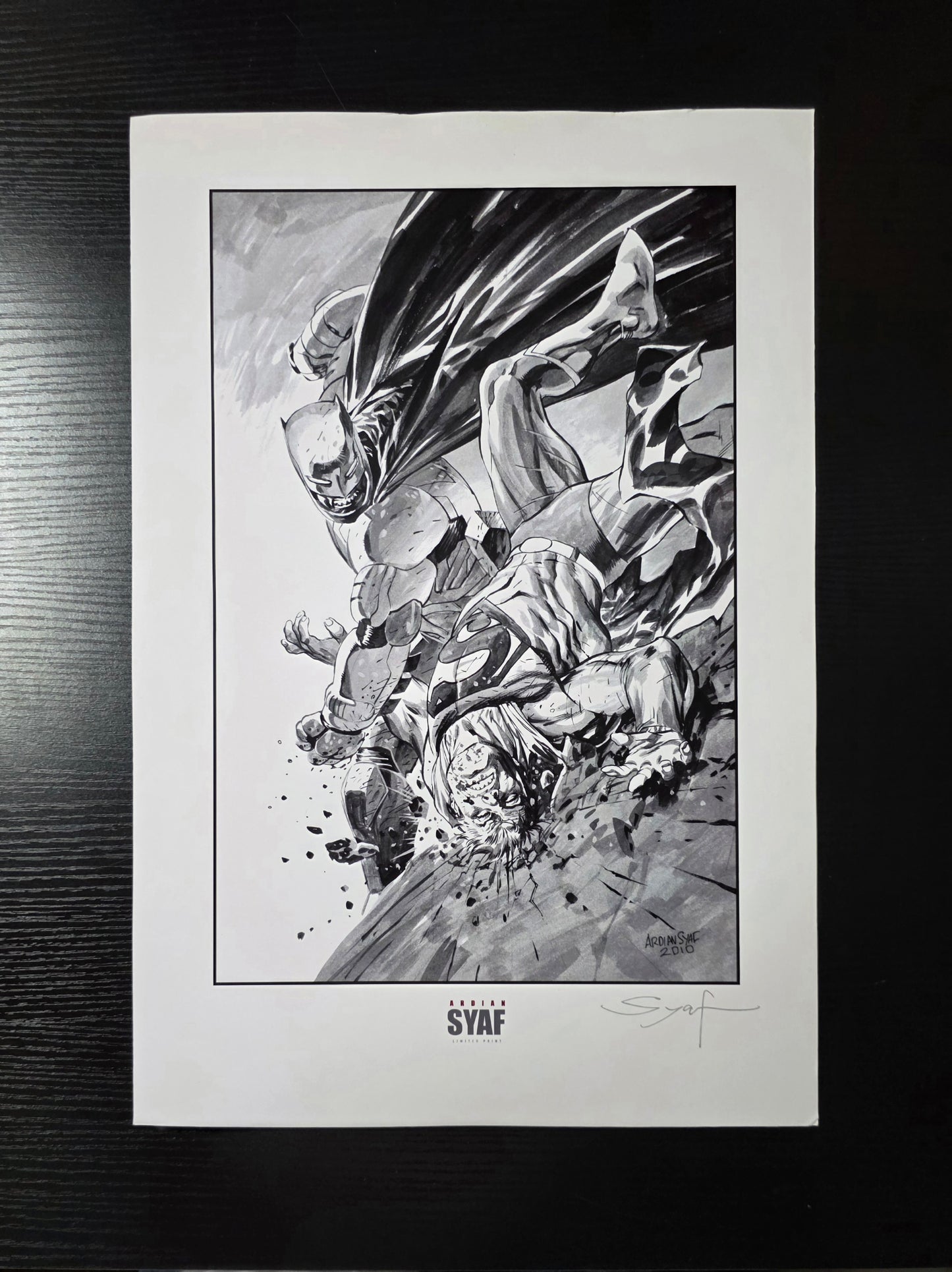 Batman vs Superman B&W Sketch Art Print (2010) Signed by Ardian Syaf